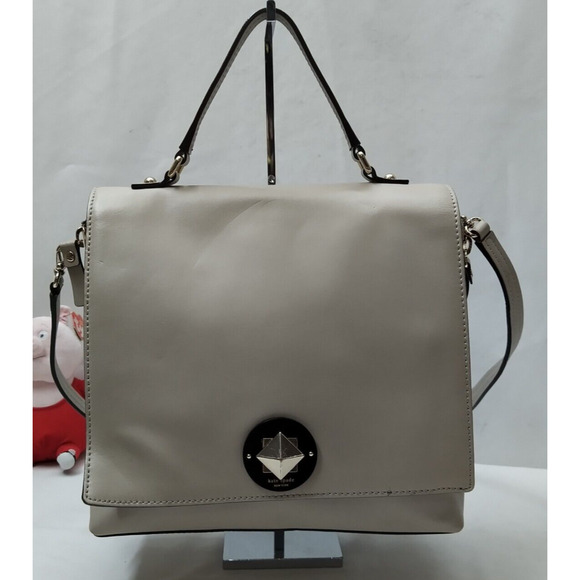 Kate Spade New York Gray Leather Turnlock Flap Crossbody Shoulder Bag - Picture 1 of 16